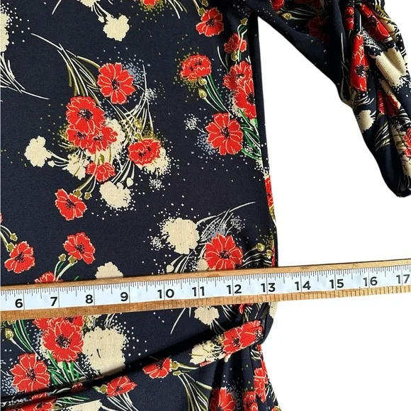 VERONICA WOMANS MIDI SLIP ON DRESS STRETCH RUCHED SLEEVE SZ XS - Picture 7 of 12